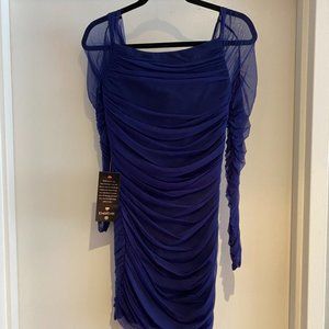 Bebe Frosty Off Shoulder Shirred Midi Dress